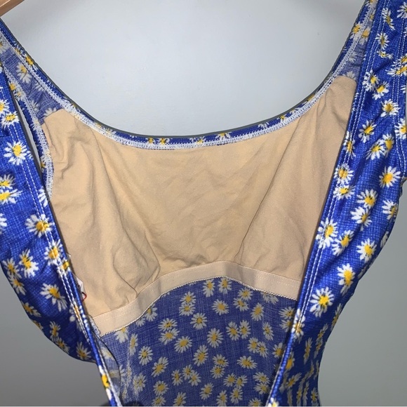 Vintage Basic Editions One-Piece Swimsuit Size Medium Floral Daisies Blue Pin-Up - Picture 5 of 8